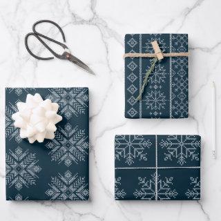 Blue christmas cross stitch winter snowflake  sheets