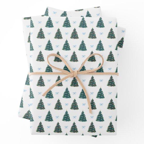 Blue Christmas Tree Farm Gift Wrap