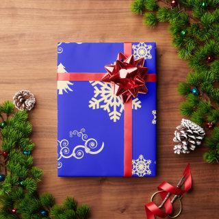Blue Christmas Wrap with Cream Snowflakes