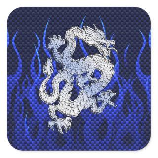 Blue Chrome like Dragon Carbon Fiber Style Square Sticker