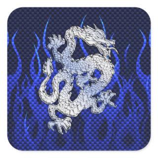 Blue Chrome like Dragon Carbon Fiber Style Square Sticker