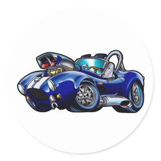 Blue classic muscle car |Choose background color Classic Round Sticker