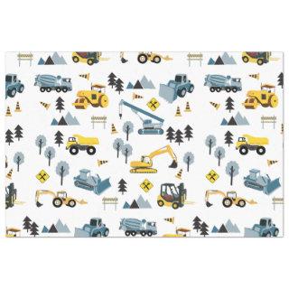 Blue Construction Trucks & Site Theme Pattern   Tissue Paper