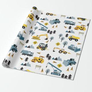 Blue Construction Trucks & Site Theme Pattern