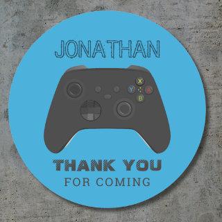 BLUE CONTROLLER GAMER LEVEL UP FAVOR BAG CLASSIC ROUND STICKER