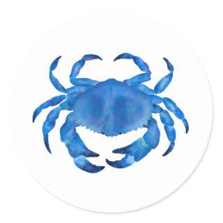 Blue Crab Watercolor Classic Round Sticker