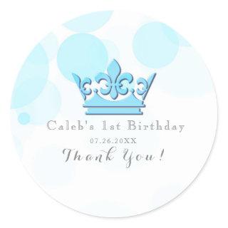 Blue Crown & Dots Royal Birthday Party Favor Classic Round Sticker
