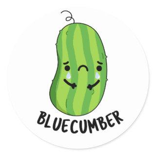 Blue-cumber Funny Sad Veggie Cucumber Pun  Classic Round Sticker
