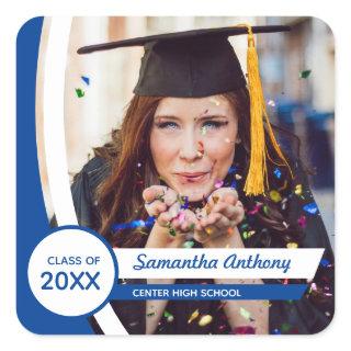 Blue Curved Frame Photo Graduation Square Sticker