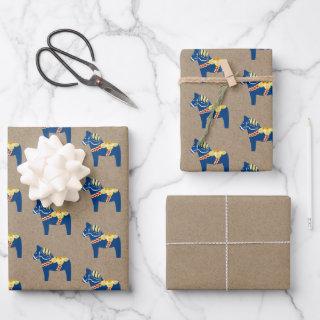 Blue Dala Horse  Flat Sheet Set of 3