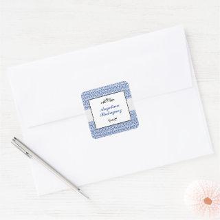 Blue Damask Pattern Graduation Square Sticker