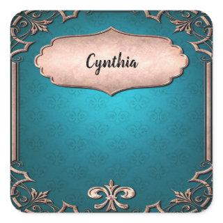 Blue decorative bronze frames square sticker