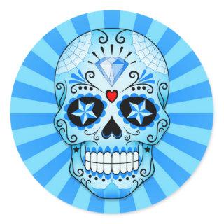 Blue Diamond Sugar Skull Classic Round Sticker
