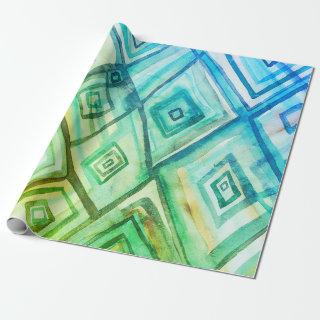 Blue diamonds boho geometric watercolor gift wrap