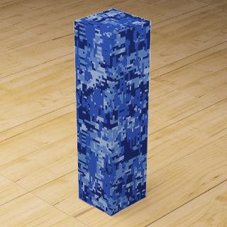Blue Digital Pixels Camouflage Texture Wine Gift Box