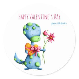 Blue Dinosaur Kids School Class Valentine's Day Cl Classic Round Sticker
