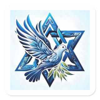 Blue Dove and Star of David Peace Square Sticker