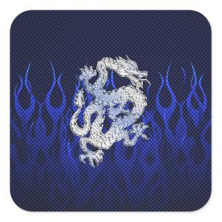 Blue Dragon in Chrome Carbon Fiber Styles Square Sticker