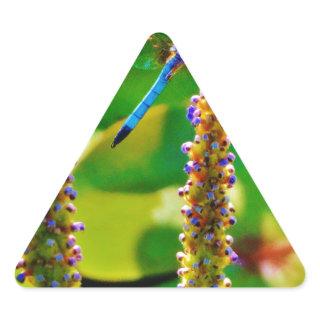 Blue Dragonfly and flowers Triangle Sticker
