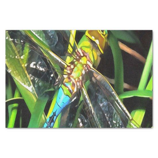Blue Dragonfly Shimmering Wings Painting Tissue Paper