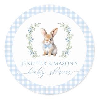 Blue Easter bunny baby boy shower round stickers