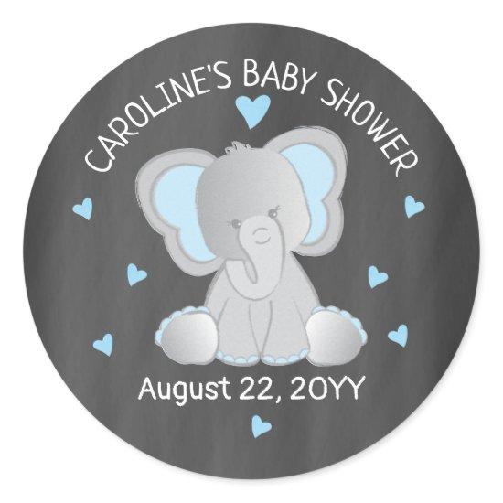 Blue Elephant on Chalkboard Baby Shower Sticker