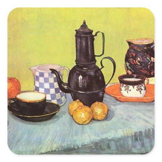Blue Enamel Coffeepot by Vincent van Gogh Square Sticker