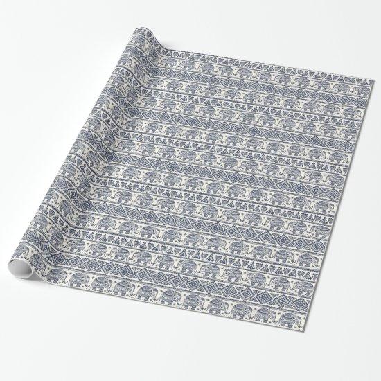 Blue Ethnic Elephant Pattern