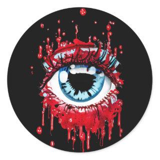 Blue Eye Dripping Blood horror art Classic Round Sticker
