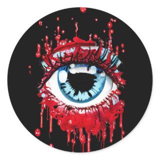 Blue Eye Dripping Blood horror art Classic Round Sticker