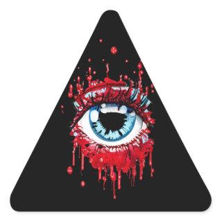 Blue Eye Dripping Blood horror art Triangle Sticker