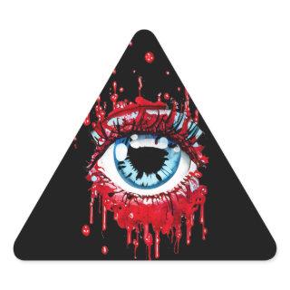 Blue Eye Dripping Blood horror art Triangle Sticker