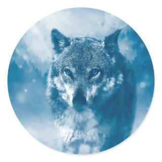 Blue eyed wolf classic round sticker