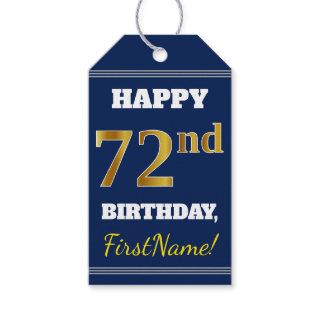 Blue, Faux Gold 72nd Birthday + Custom Name Gift Tags