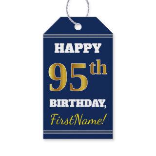 Blue, Faux Gold 95th Birthday + Custom Name Gift Tags