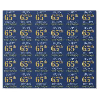 Blue, Faux Gold "HAPPY 65th BIRTHDAY"