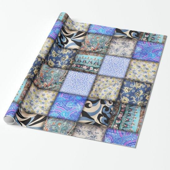 Blue Faux Patchwork Quilting Pattern