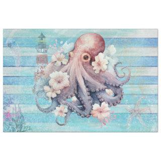 Blue Floral Octopus Decoupage Paper: Nautical  Tissue Paper