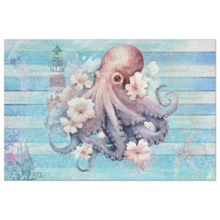Blue Floral Octopus Decoupage Paper: Nautical  Tissue Paper