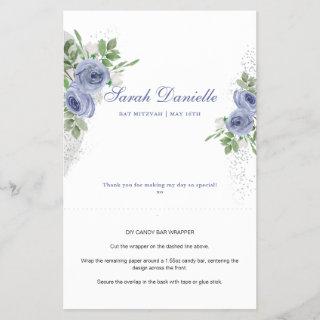 Blue Floral Personalized Candy Bar Wrapper