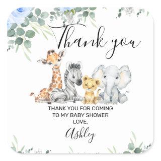 Blue Floral Safari Baby Shower Thank You Square Sticker