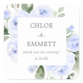 Blue Floral Wedding Cake Box Favor Sticker