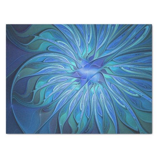 Blue Flower Fantasy Pattern, Abstract Fractal Art Tissue Paper
