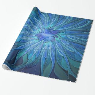 Blue Flower Fantasy Pattern, Abstract Fractal Art