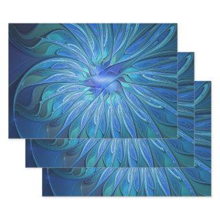 Blue Flower Fantasy Pattern, Abstract Fractal Art  Sheets