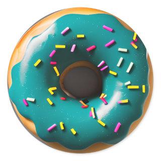 Blue Frosted Donut with Sprinkles Classic Round Sticker