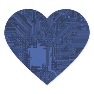 Blue Geek Motherboard Pattern Heart Sticker