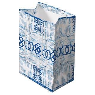Blue Geometric Floral Chinoiserie | Wedding Medium Gift Bag