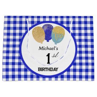 Blue Gingham & Blue Glitter Party Balloons Large Gift Bag