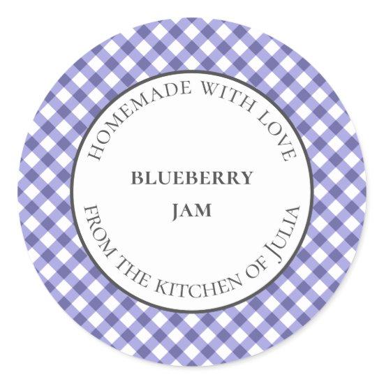 Blue gingham food jar labels for homemade gifts